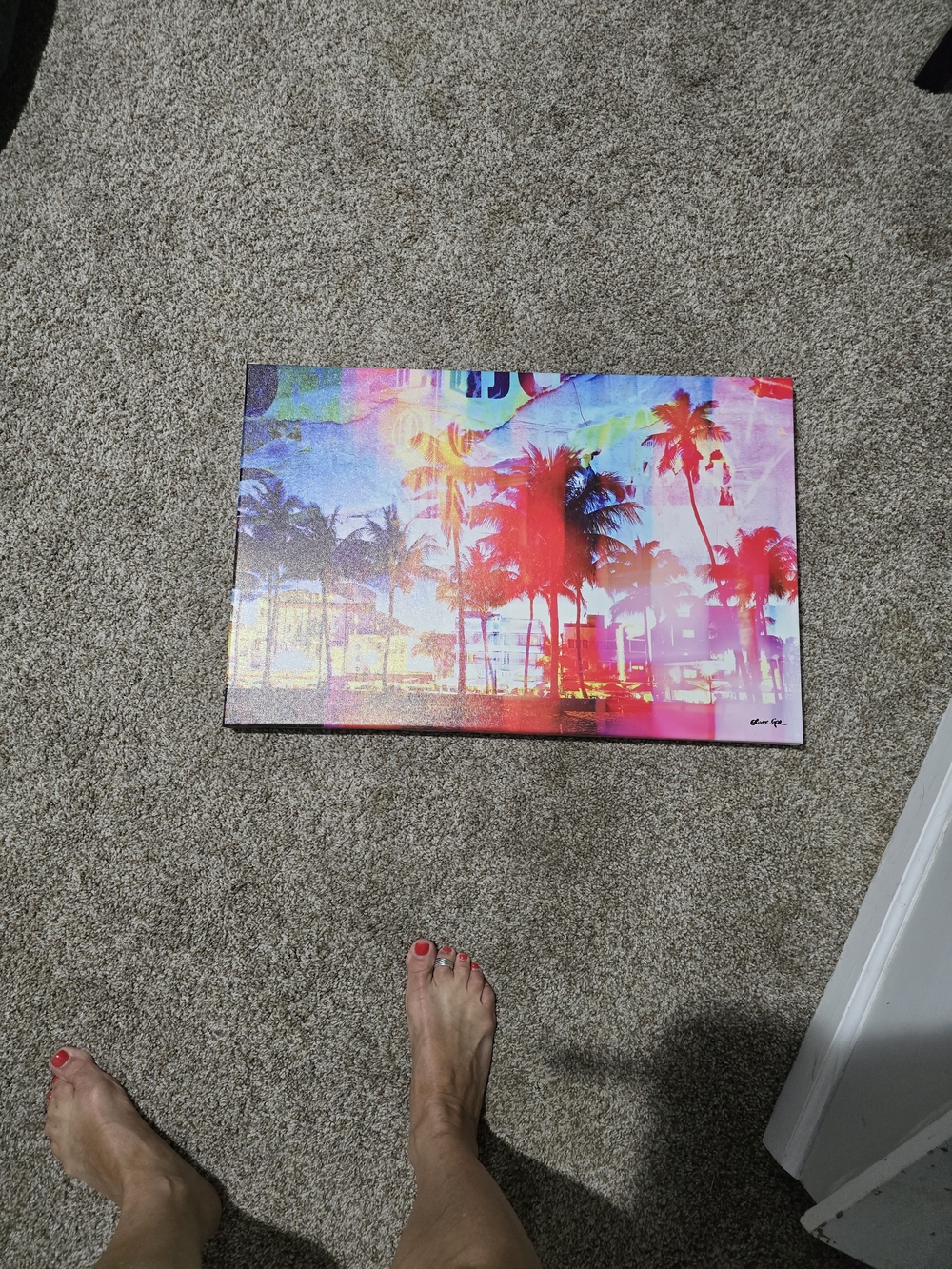 Oliver Gal Colorful Palm Beach Sunset Wall Art - Pink, Blue, Red